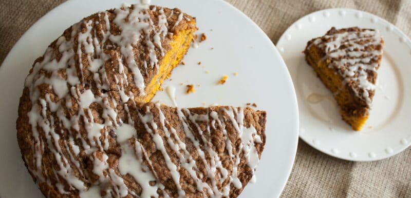Coffee cake on a white plate