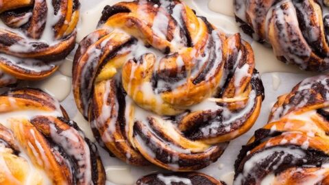 Multiple Chocolate twists on a plate