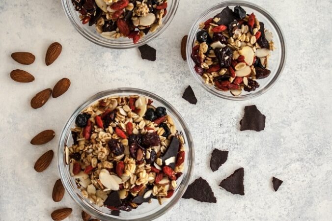 The best cocoa chip trail mix with almonds and chocolate