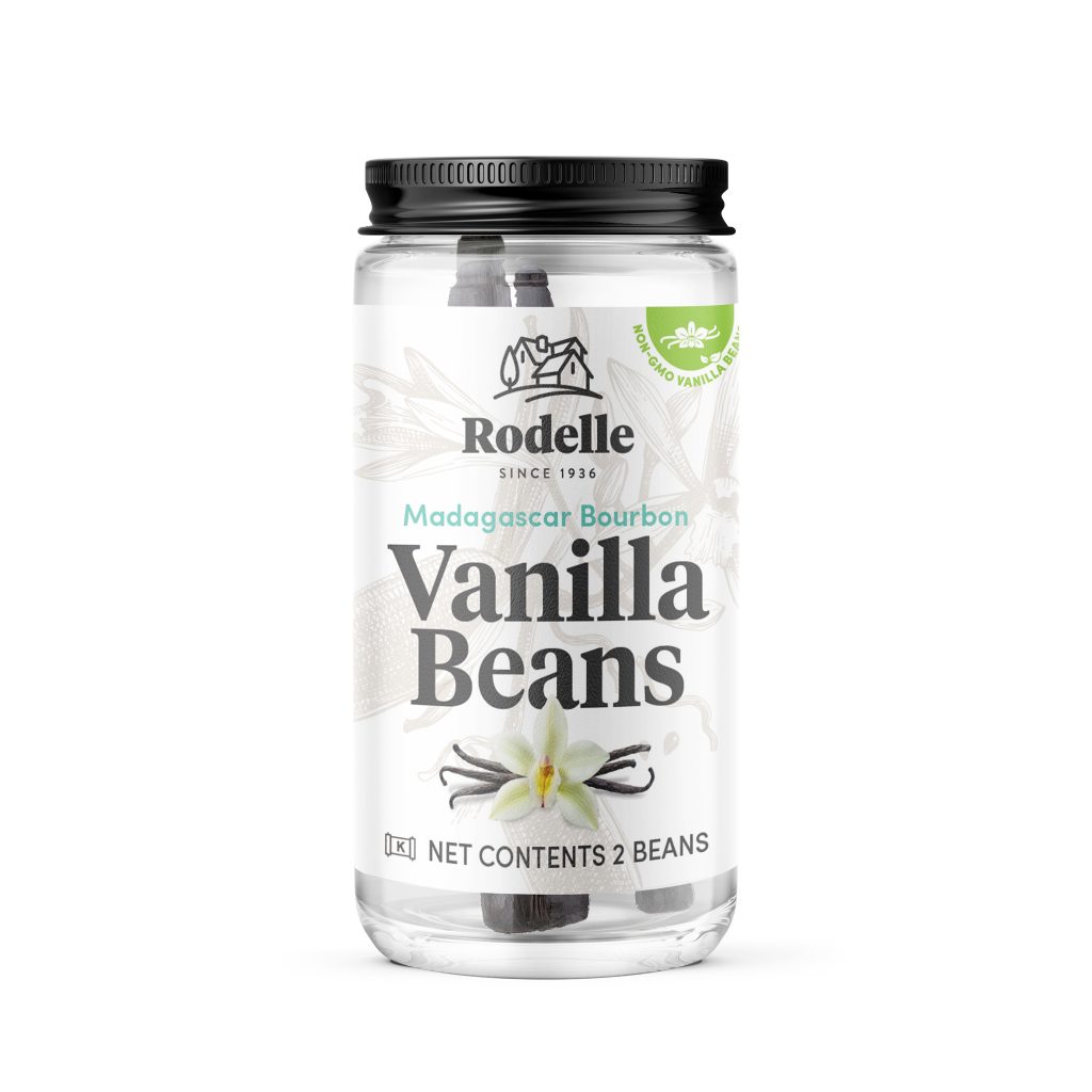 front image of Rodelle Rodelle 2ct madagascar bourbon vanilla beans in a round glass bottle