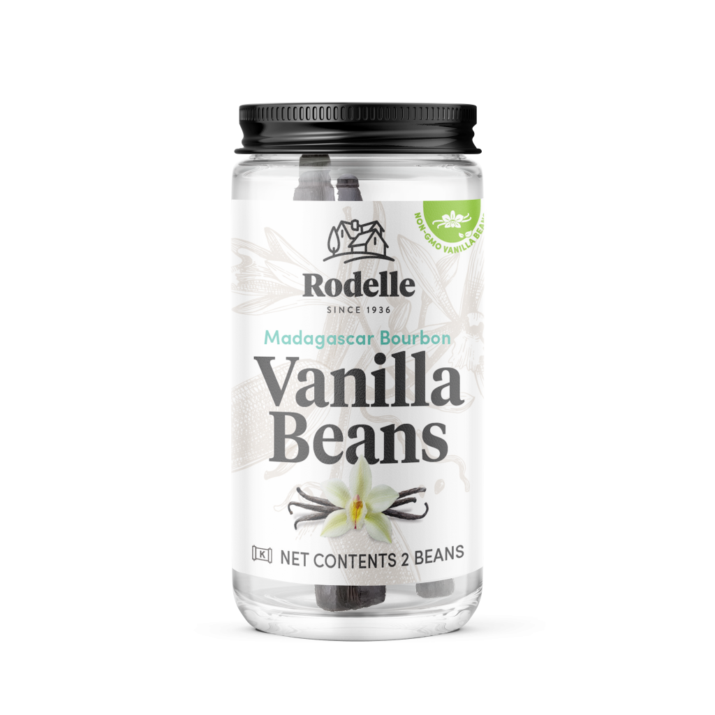 front image of Rodelle Rodelle 2ct madagascar bourbon vanilla beans in a round glass bottle