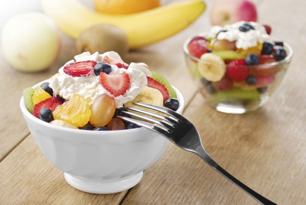 Finished product of the whipped cream fruit dessert