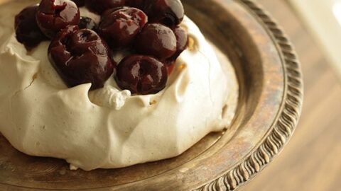 Finished product of the cherry pavlova