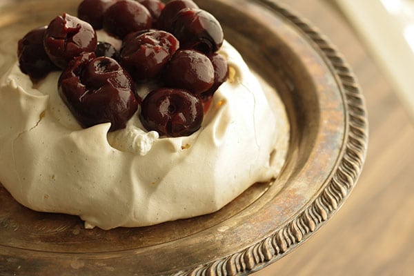 Finished product of the cherry pavlova