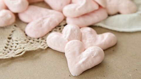 Finished product of the pink heart meringues