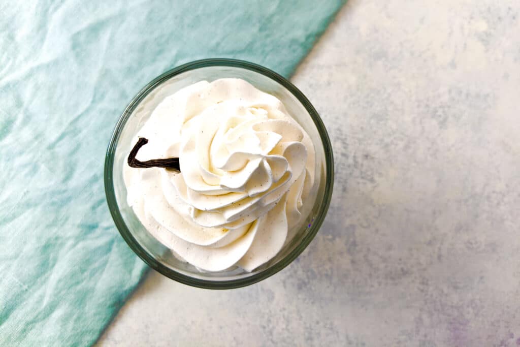 Finished product of the vanilla bean whipped cream recipe