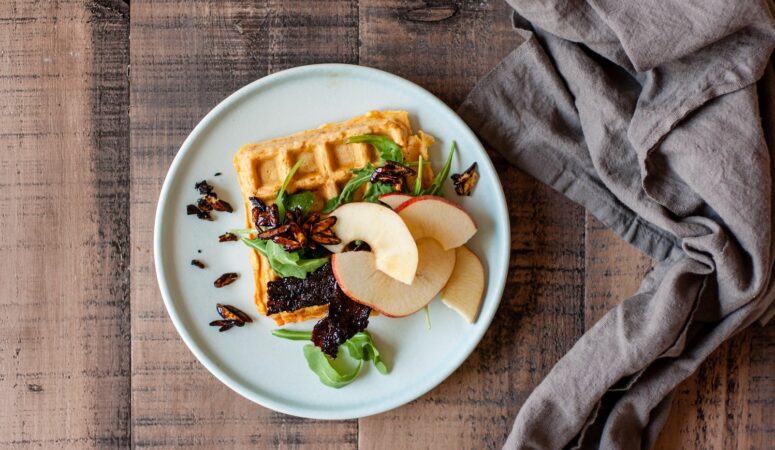 Finished product of the sweet potato waffle