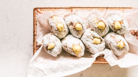 Finished product of the vanilla custard filled donut