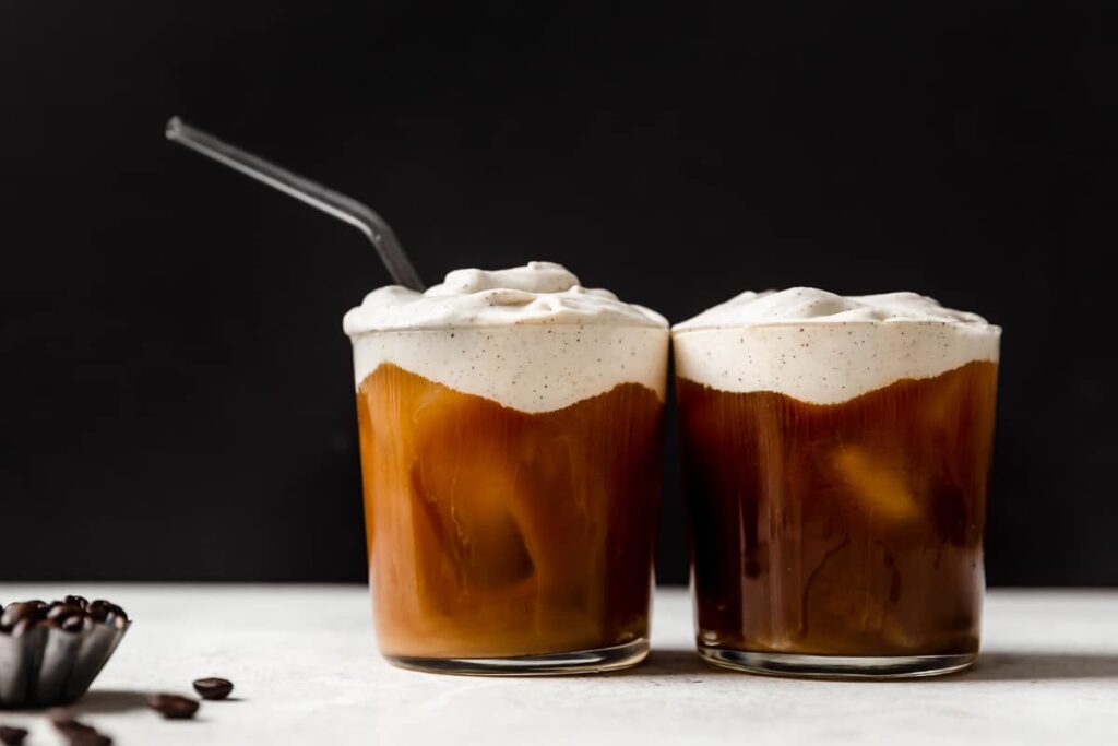 Finished product of the upside down whipped coffee