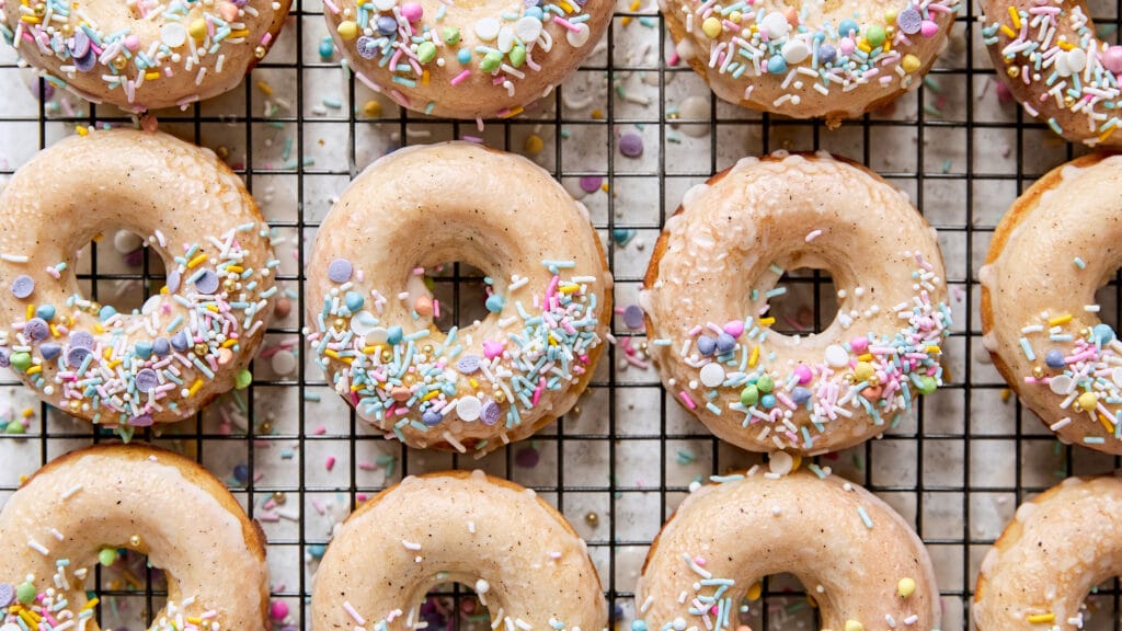 Finished product of the vanilla bean doughnuts