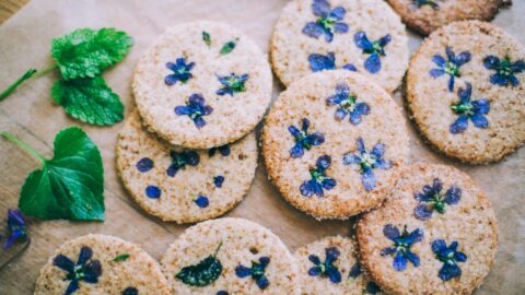 Finished product of the violet shortbread cookies