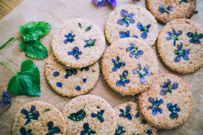 Finished product of the violet shortbread cookies