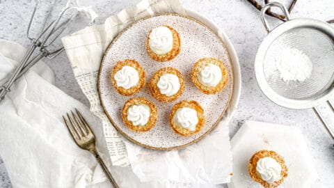 vanilla cream pies on neutral background