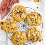 Pan-Banging Compost Cookies on a cooling rack with a red towel