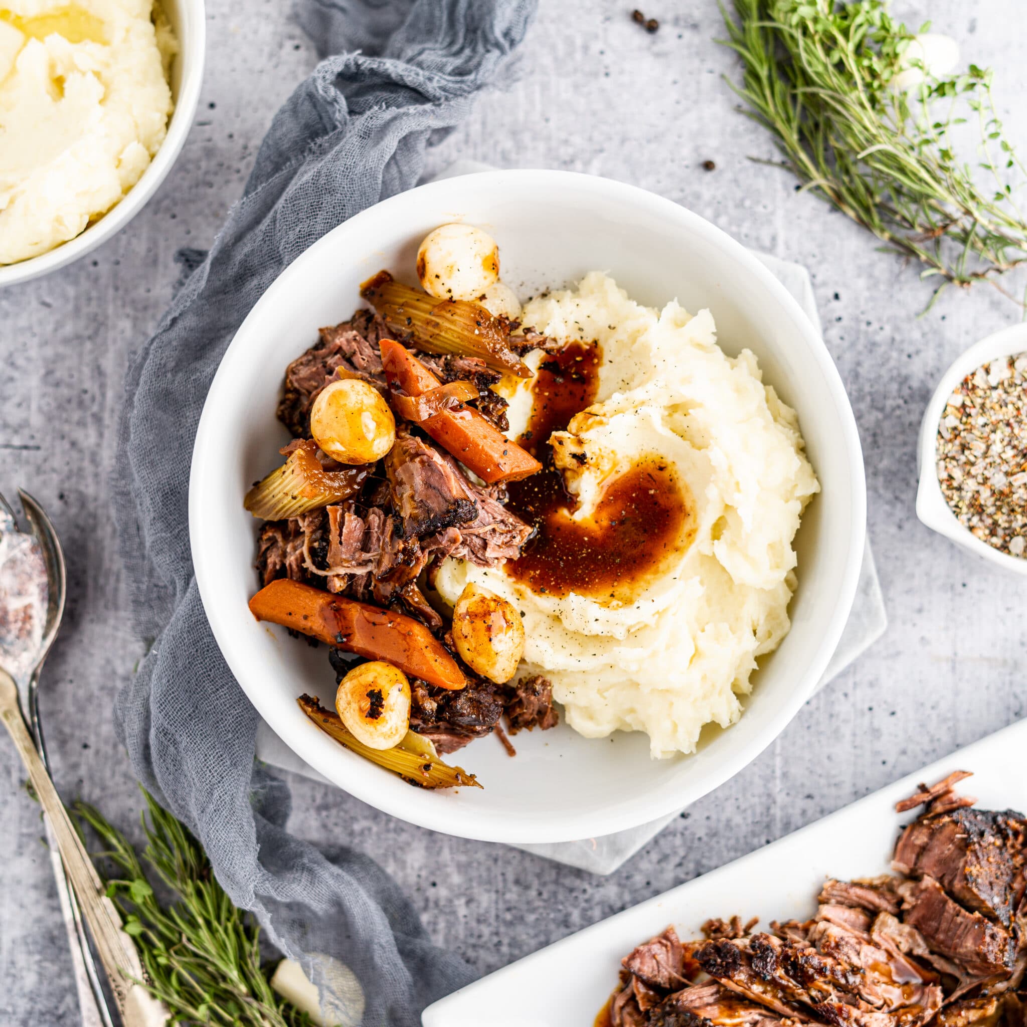 Dutch Oven Pot Roast with Brown Butter Pearl Onions and Creamy Mashed ...