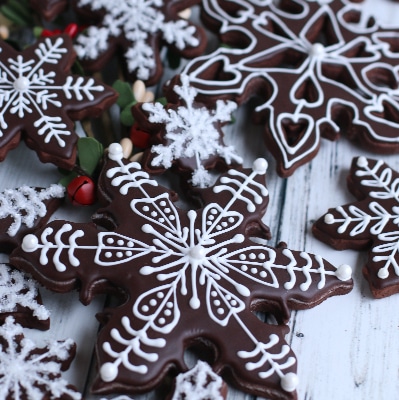 Brownie cookies on white clapboard background