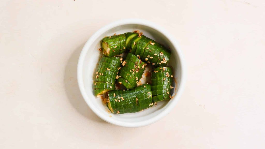 Finished product of the spicy asian cucumber salad