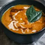 bowls of orange pumpkin soup on wooden background