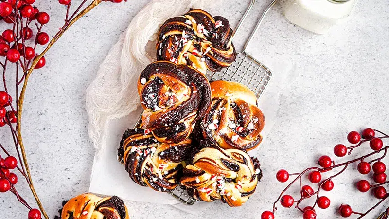 Chocolate Peppermint Babka Buns
