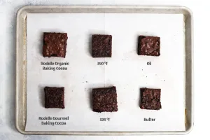 Brownie comparison image with 6 brownies in three columns, two rows
