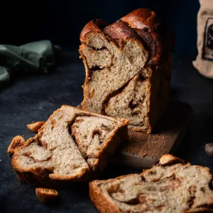 Cinnamon fig loaf bread on moody background