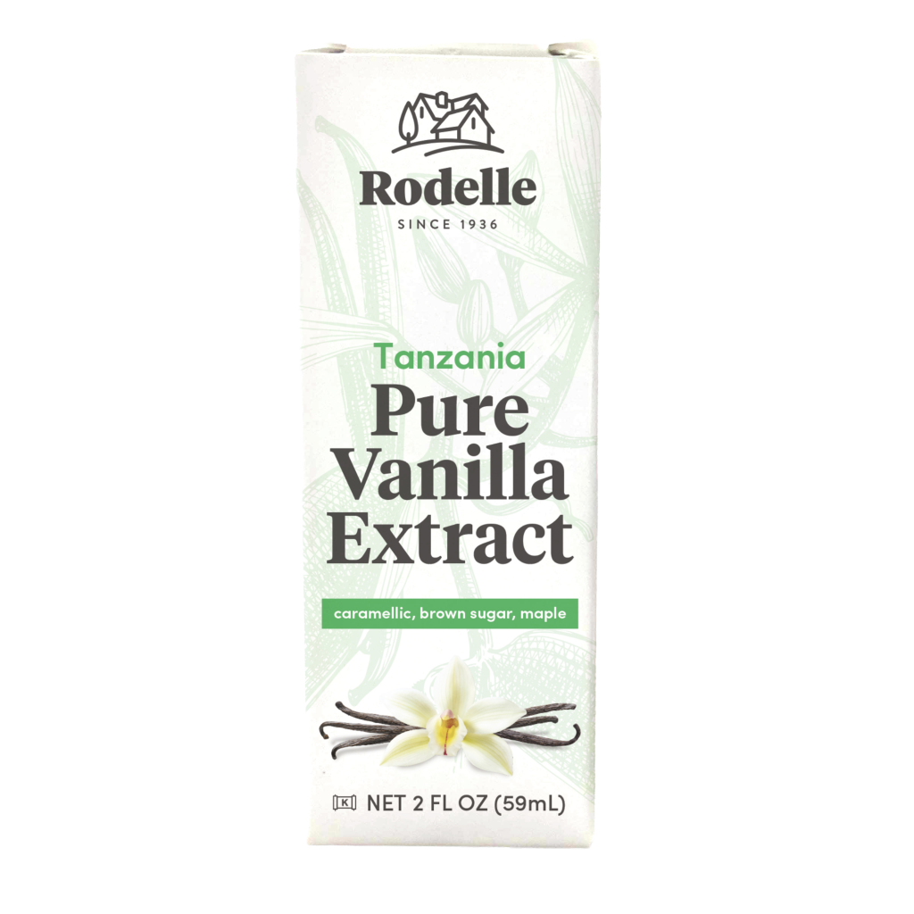 front image of Rodelle's 2oz Tanzania Pure Vanilla Extract bottle in box