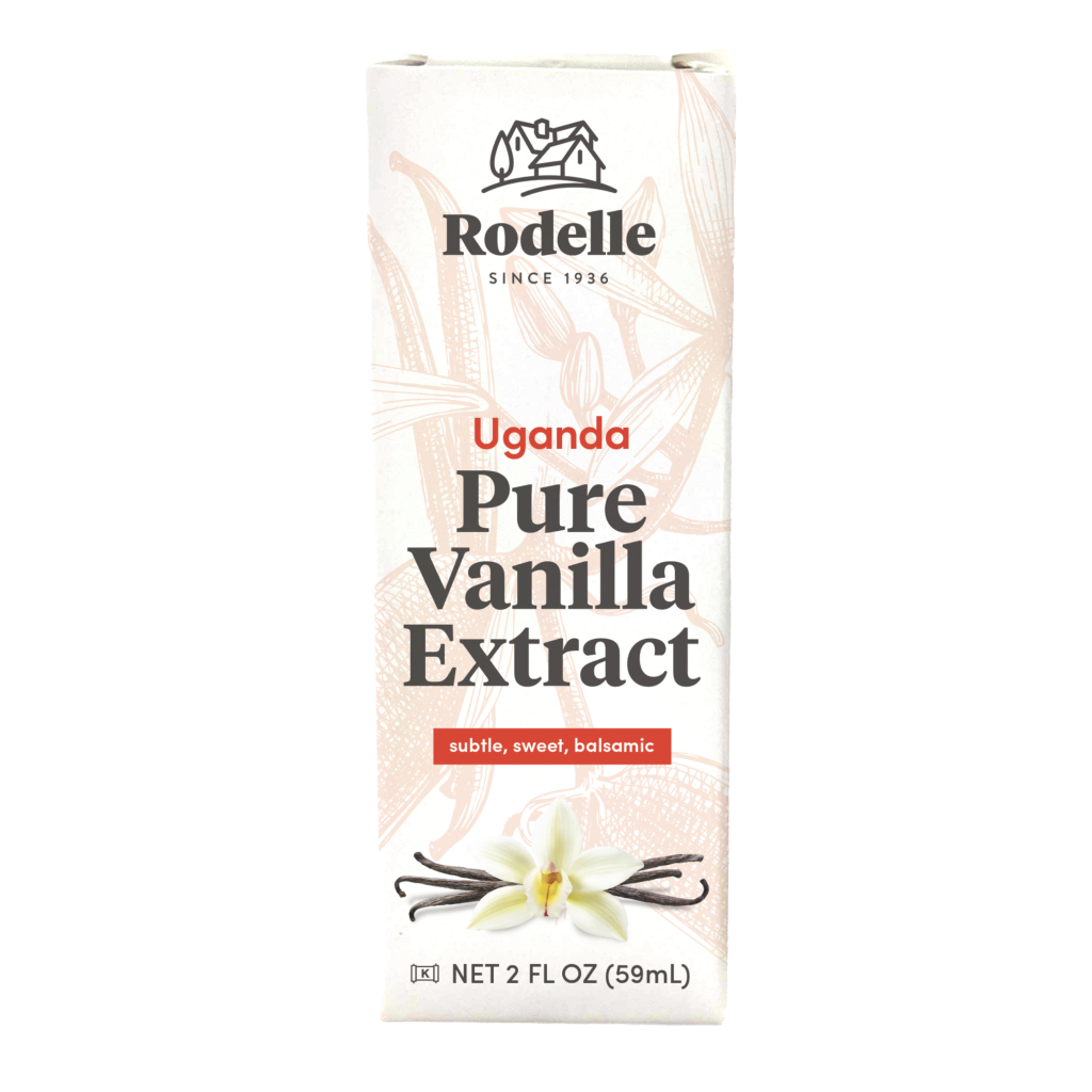 front image of Rodelle's 2oz uganda Pure Vanilla Extract bottle in box