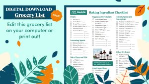 orange, blue, and teal Fall themed image calling out Rodelle's FREE digital downloadable grocery list